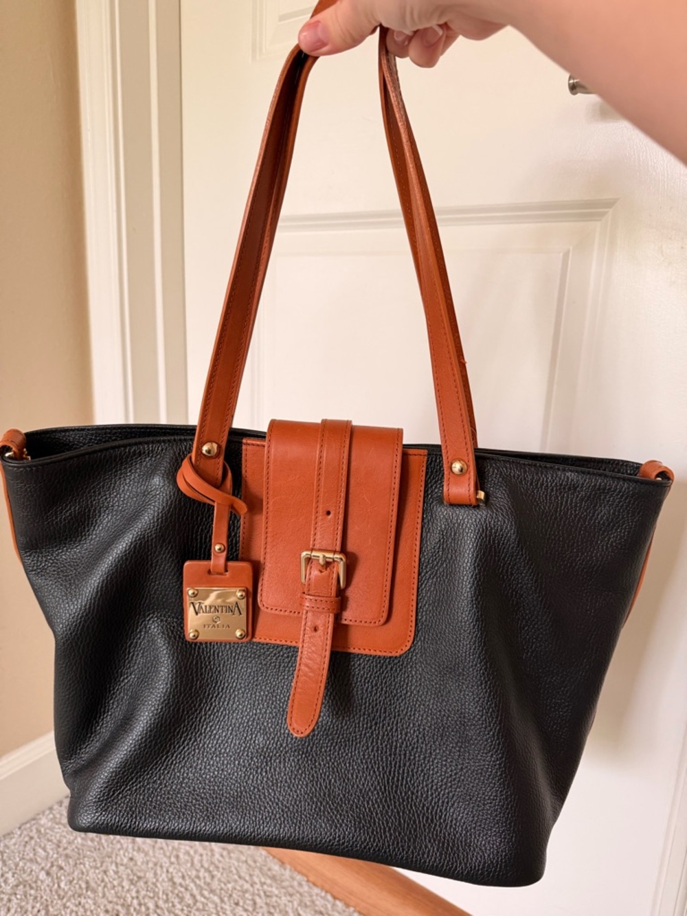 Valentina Black Tote with Brown Leather Accents - Picture 8 of 8